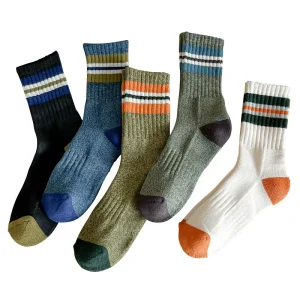 Winter Thick Warm Men’s Hosiery Terry Fleece Lined Long Towel Bottom Striped Socks with Anti-Bacterial Feature