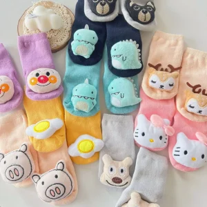 Winter Thick Warm Terry Loop Fuzzy Baby Socks Candy Color Funny 3D Cartoon Animals Doll Anti Slip Newborn Socks