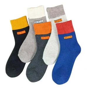 Winter Thick Women’s Terry Loop Hosiery Letters Thickened Fleece Lined Warm Postpartum Confinement Floor Mid-Calf Terry Sock