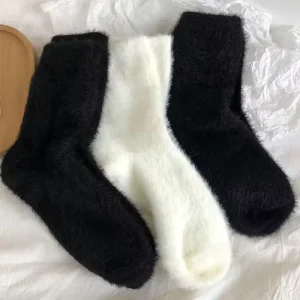 Winter Thicken Thermal Coral Velvet Sleep Plush Floor Black White Socks Mink Velvet Socks