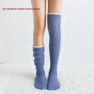 Winter Thickened Warm Plush Coral Velvet Over Knee Socks Knee High Stockings Leg Warmers Women’s Long Socks