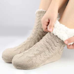 Winter Warm Fleece Anti slip Thick Sherpa Socks High Quality Crew Style Custom logo Blank Fuzzy Gripper Floor Socks for Women