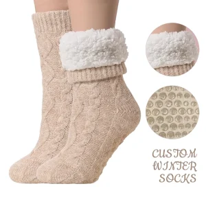 Winter Warm Home Wear Thick Socks Cotton Custom Socks Customised Sherpa Lined Slipper Socks