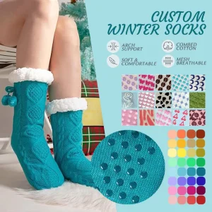 Winter Warm Home Wear Thick Socks Custom Socks Designer Customised Sherpa Lined Slipper Socks