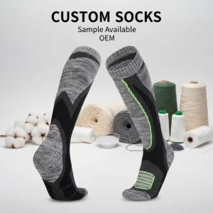Winter Warm Knitted Thermal Knee High Terry Cushion Anti Freeze Antibacterial Cuff Moisture Wicking Sports Workout Socks