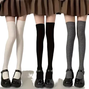 Winter Warm Over the Knee Socks Solid Color Knitted Thigh High Socks Cozy Long Socks for Women