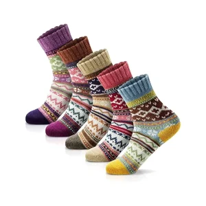 Winter Warm Socks Wool Thick Knit Vintage Cozy Quarter Socks for Women