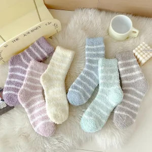 Winter Warm Stripes Fluffy Socks Home Sleep Cozy Socks for Women