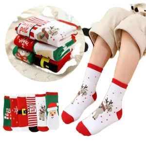 Winter Warm Terry Crew Christmas Socks Set Breathable Knitted Casual Style for Girls Boys Babies for New Year