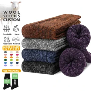 Winter Warm Wool Crew Fuzzy Socks for Women Customized Thick Thermal with Brand Logo on Body & Cuff
