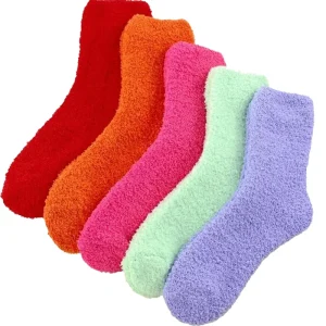 Winter Women’s Coral Velvet Hairy Yarn Socks Love Hearts Shape Embroidered Sleep Warm Socks for Women