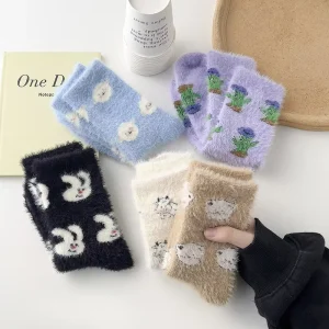 Winter Women’s Socks Thickened Socks with Cartoon and Cute Animal Midcalf Socks