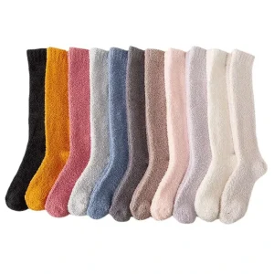 Winter and Autumn Crew Solid Color Soft Thick Warm Socks Female Mink Home Floor Sleeping Socks Long Tube Stockings