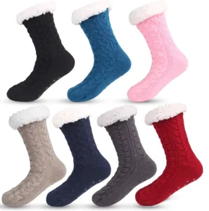 Winter and Autumn Fleece Lined Warm Christmas Socks with Grip Design Thick Home Floor Socks Cross Border