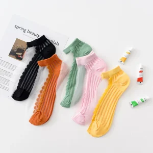Women Ankle Socks Solid Color Crystal Short Stockings Ultra thin Transparent Low ankle Socks Fashion Cool Socks for Women