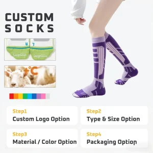 Women Color Scrunchie Wool Ski Socks Knee High with Stackable Look for Snow Photo Custom