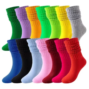 Women Cotton Knit Knee High Socks Long Slouchy Socks Breathable Scrunch Colorful Socks