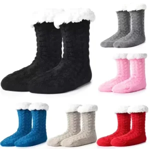 Women Crew Cartoon Thermal Winter Warm Anti slip Fuzzy Fluffy Sherpa Fleece Lined Knit Floor Socks Daily Use
