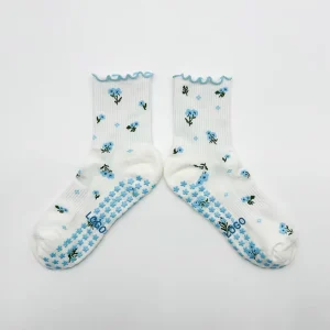 Women Crew Cotton Non-slip Breathable Ruffle Socks Custom Jacquard Design for Youth & Children Pilates Yoga Grip Socks