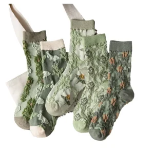 Women Crew Socks Middle Long Cotton Stockings Ankle High Socks Lady Jacquard Socks for Woman