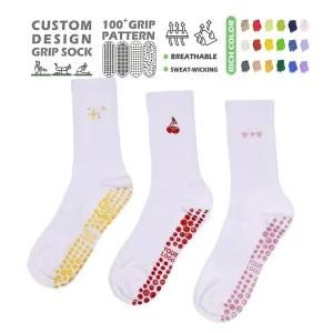 Women Custom Logo Design Anti-Slip Grip Yoga Pilates Sock Fitness Indoor Yoga Cotton Socks Crew Breathable Knitted Spring