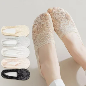 Women Fashion Anti Slip Summer No Show Socks Lace Cotton Bottom Comfortable Low Cut Socks