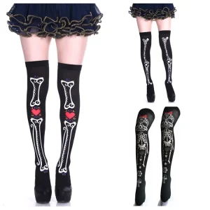 Women Girls 1 Pair Day of the Dead Fancy Dress Halloween Stockings Cosplay Thigh High Socks Skeleton Socks