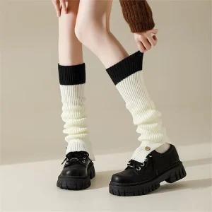 Women Girls Leg Warmers Autumn Thick Warm Knitted Color Block Pattern Knee Slouch Fashion Socks