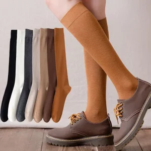 Women Girls Solid Color Knee High Socks Spring Summer Breathable Long Tube Calf Length Stockings Casual Preppy Slimming