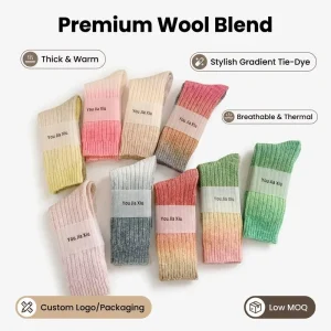 Women Gradient Wool Socks Thick Winter Warm Ribbed Crew Socks Custom Logo Tie Dye Aesthetic Cabin Socks OEM Factory