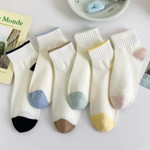 Women High Quality Regular Match Color Knitted Crew Casual Socks Soft Comfortable Daily
