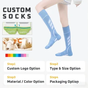 Women Knitted Thermal Lock Extra Thick Wool Ski Socks Knee High Cuff Body Logo for Extreme Cold Weather