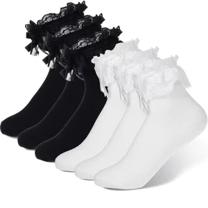 Women Lace Ankle Ruffle Frilly Lady Cotton Socks Dress Socks for Girls