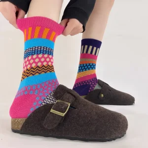 Women Men Mid Calf Boho Pattern Socks Colorful Knit Design Casual Socks Trendy Stylish Comfortable Ethnic Style Fashion Socks