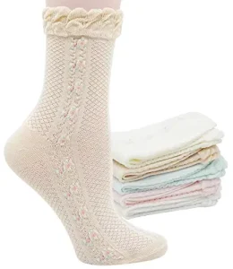 Women Ruffle Trim Elastic Casual Cute Cotton Crew Frilly Thin Soft Dress Socks