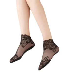 Women Socks Lace Low Cut Spring Summer Thin Low Top Rose Lace Silk Stockings Invisible Ankle Socks
