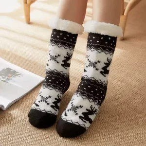 Women Thermal Socks Winter Snowflake and Fuzzy Thick Socks Slippers Warm Christmas Socks for Women