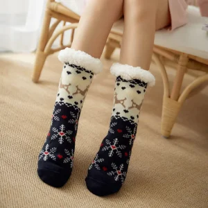 Women Thermal Socks Winter Snowflake and Fuzzy Thick Socks Slippers Warm Christmas Socks for Women Men Children