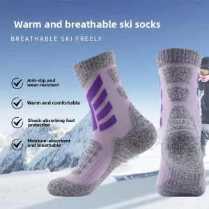 Women Thick Terry Mid Calf Ski Socks Anti Slip Shock Absorb Wool Cotton Spandex Warm Winter Sports Socks