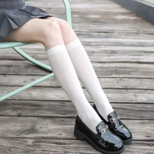 Women Thin Calf Socks Spring and Summer Knitted Breathable Japanese Mid Calf Knee High Stockings