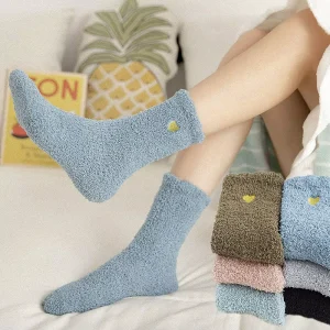 Women Winter Breathable Crew Fuzzy Microfiber Solid Color Socks Sleeping Socks