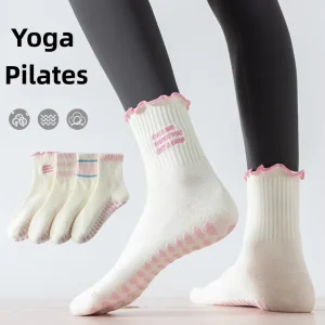 Women Yoga Socks pink Silicone Anti slip Fitness Dance Professional Anti slip Pilates Socks Indoor Anti slip Midtube Socks
