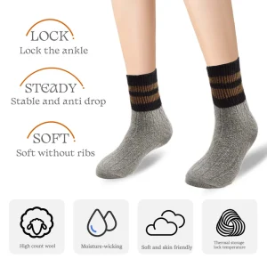 Women’s 100% High Count Wool Crew Socks Custom Design Breathable Eco Friendly Knitted Warm Cozy for Cold Weather