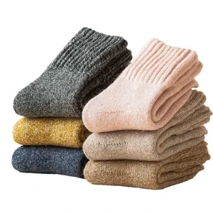 Women’s 100% Merino Wool Cashmere Thick Socks Warm Soft Solid Casual Sports Antibacterial Crew High Cartoon Cuff Body