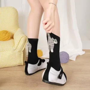 Women’s 3D Cat Design Breathable Anti-Bacterial Cotton Knitted Socks Crew Length Autumn Thermo Cute Cartoon