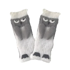 Women’s 3D Owl Jacquard Crew Thick Slipper Socks Super Soft Fuzzy Thermal Anti Slip Socks for Winter Home Comfort