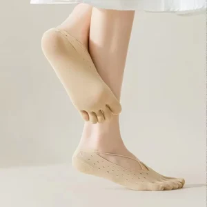 Women’s 5 Toe Gel Tab Invisible No Show Socks Multi Color Anti Bacterial Knitted