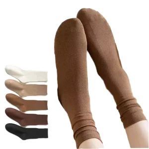 Women’s All-Season Mid-Length Cotton Socks Breathable Anti-Slip Simple Boneless Crew High Cut White Solid Color Knitted