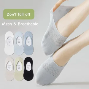 Women’s Ankle Boat Socks Summer Knitted Solid Pattern Anti Slip Sweat absorbent No Show Invisible Casual Socks