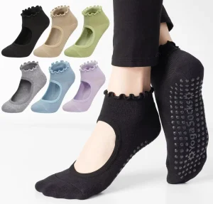 Women’s Ankle Combed Cotton Knitted Backless Yoga Socks Anti-Slip One Size for Pilates Fitness Dance